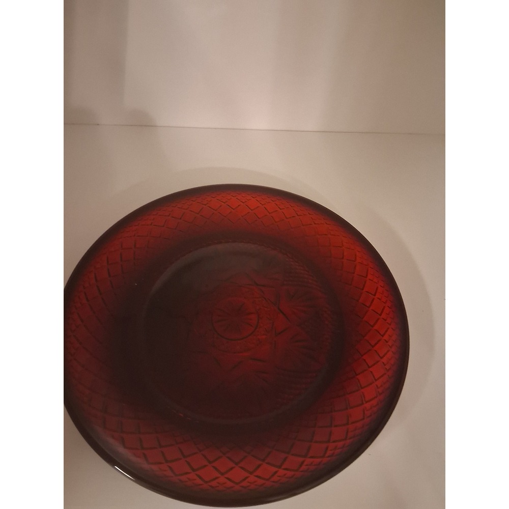 Vintage Ruby Red Pressed Glass Star and Diamond 7.5 Inch Salad Dessert Plate
